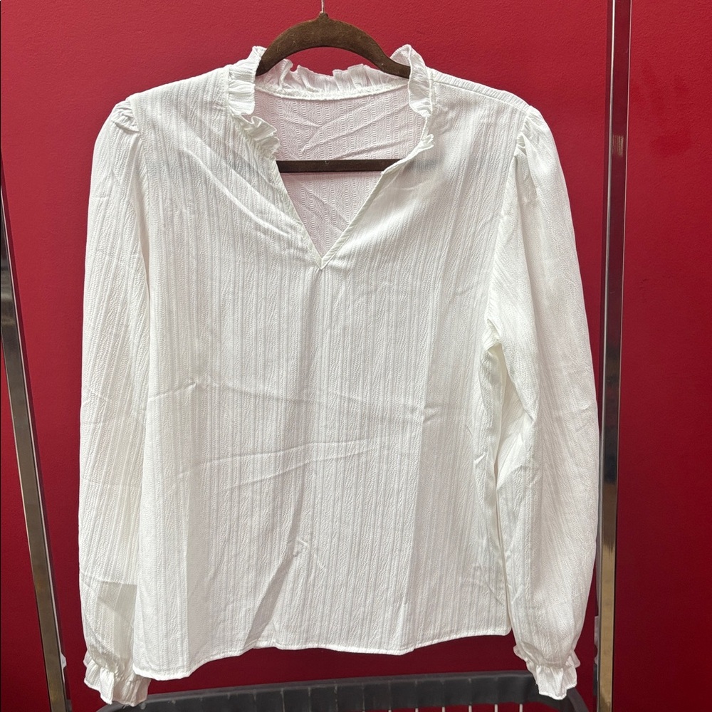 White Ruffled Long Sleeve Blouse